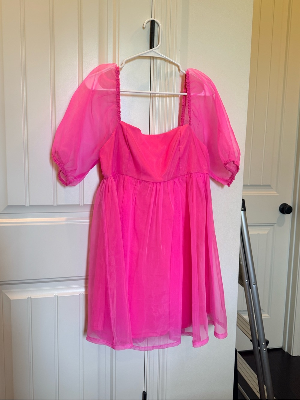 TCEC Hot Pink Mini Dress with Puff Sleeves - Picture 2 of 6